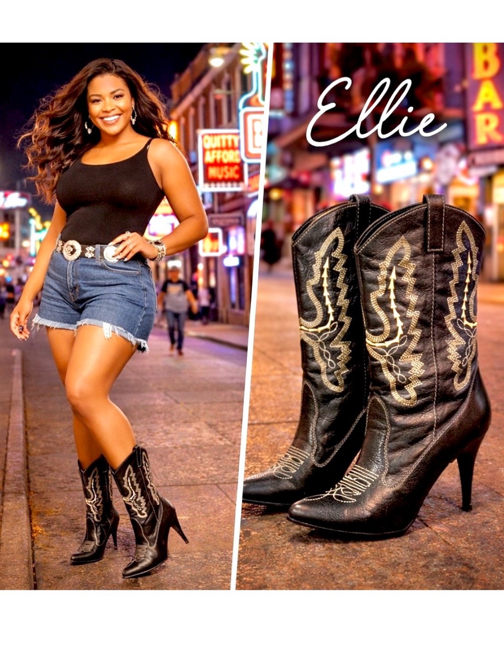 Ellie, Western Stiletto Cowboy Boots Cream Embroidery Rodeo Festival Glam Size 8